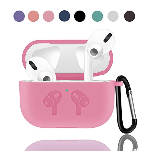 AirPods Pro Case Protective Silicone Cover with Added Carabiner, AziPro Slim-Fit, Visible Front LED, Shock & Scratch-Resistant Ultra-Thin Case Skin for Airpods Pro Charging Case (Pink)