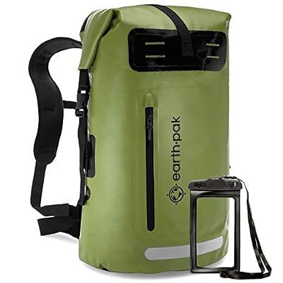 Earth Pak Sac à Dos étanche - Taille 35L / 55L - Idéal pour Camping, Kayak, Pêche, Rafting, Canoë, et Natation (Green, 55L)