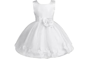 FEESHOW Enfant Fille Robe de Princesse Cérémonie Mariage Soirée Parti Baptême Fête Bowknot en Satin Blanche 2-14 Ans