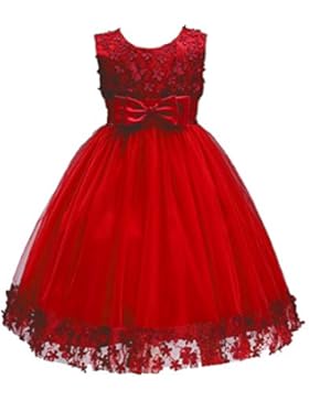 SMITHROAD Kinder Mädchen  Kleid Festlich Ärmellos  mit Blumen und Schleife Applikation Prinzessin Kleid Knielang