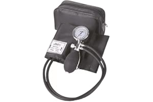 ‎AMPRI Oberarm Aneroid Blutdruckmessgerät, Manschette mit Bügelring, Med-Comfort, 2-Schlauch-System, schwarz, 1 Stück, Arzt, Praxis, Krankenhaus, in praktischer Tasche [ISO 81060]