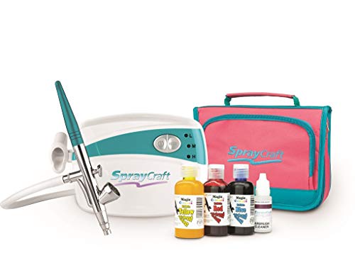 Spraycraft Set aérographe et kit de compresseur avec Magic Couleurs et Solution de Nettoyage, Rose, 30 x 7 x 21 cm