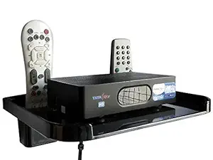 SVM Products Unbreakable Plastic Set Top Box Stand with Remote Holder (Black) - Small