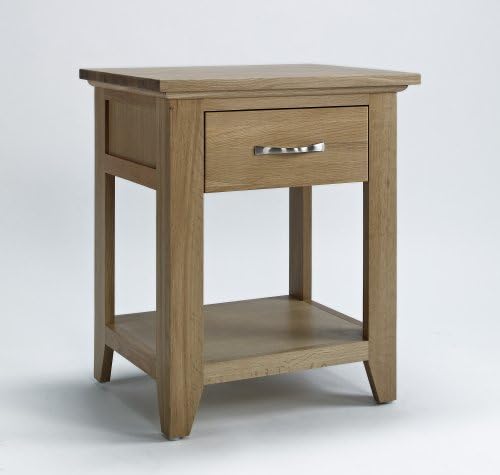 Camberley Oak 1 Drawer Small Lamp Side Table with Light Oak Finish | Wooden End/Lamp Table including drawer and shelf storage