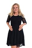 3/4 Ärmel Pretty Lace Lined Skater Dress , Schwarz , EU 46 (Herstellergröße: 18)
