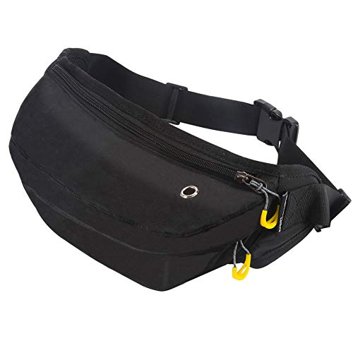 Koogoo Bum Waist Fanny Bag Waterproof Pockets Travel Hiking Outdoor Sport Bum Bag Holiday Money Hip Pouch Sports Running Pack (Black)