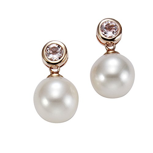 Fascination by Ellen K. Damen Ohrhänger 9 Karat 375 Gold rot Zirkonia Rundschliff Süßwasserzuchtperle weiß 360320277RG-8