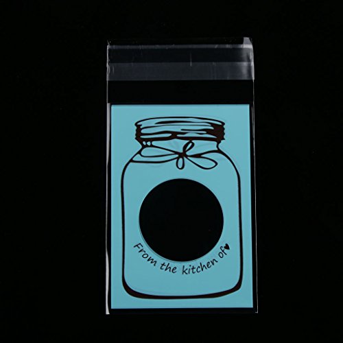100x Cute Flaschendesign Selbstklebend Beutel Tasche Tütchen Cookie Süßigkeiten Verpackung Geschenk Dichtung – Blau - 9