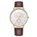 Gaddrt Uhren YOLAKO Männer Casual Quarz Lederband New Strap Watch Analoge Armbanduhr (D)