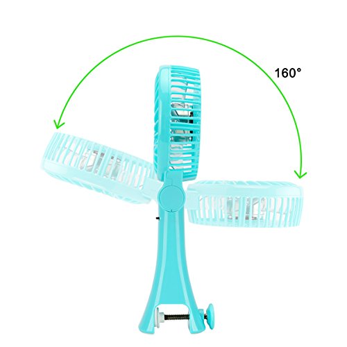 Totoose Handventilator batteriebetrieben Leise USB Clip Mini Einstellbarer Ventilator (Blau) - 4