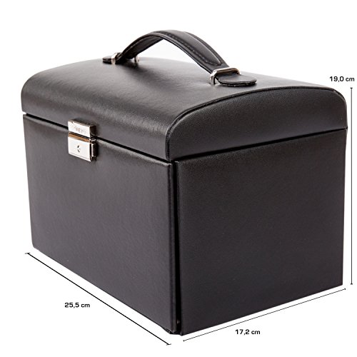 TRESKO® Schmuckkästchen Uhrenschatulle Uhrenbox Schmuckschatulle Schmucketui Schmuckbox mit Mini-Schmuckkasten für die Handtasche aus Kunstleder in schwarz, 17 Fächer, Tragegriff - 7