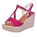 Produktbild Sandalen Damen Sommer Omingkog Slope mit offenem Zeh Fischmund atmungsaktiv Wort Schnalle Strass Damen Sandalen Keile Schuhe Sommerschuhe(Hot Pink,29)