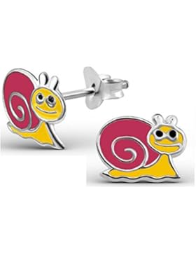 Bungsa© .925 ECHTSILBER Schnecke Kinder-Ohrstecker gelb-pink (Ohrringe Echtschmuck Studs Ohrschmuck Jungen Mädchen)