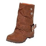 ♥‿♥ Loveso Mode Schuhe Damen,Räumungsverkauf,Mode Kunstleder Low-Heels Mid-Tube Damen Stiefel Schnallen Reitschuhe