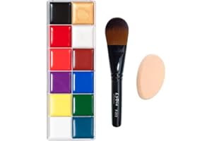 12 Colours Face Body Oil Paint Cream Palette Halloween Goth Vampire Stage Makeup + LyDia® Foundation/Contour Makeup Brush + FREE Mini Sponge Beauty Blender