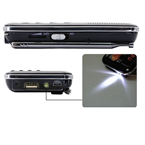 iMinker tragbare Mini-Digital-AM / FM-Radio-Mittel-Lautsprecher-MP3-Player-Unterstützungs-TF-Karte / USB-Anschluss mit LED-Screen-Display, Notfall-Taschenlampe, 3,5-mm-Kopfhörerbuchse (Schwarz) - 5