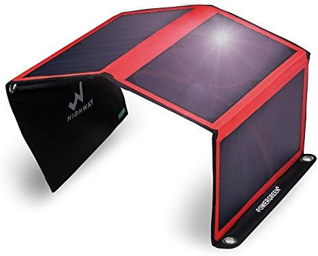 PowerGreen Solar Charger 21W Portable Foldable Solar Panel with 2 USB Ports for all 5V Mobile Devices (Red)