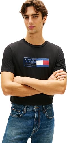 Tommy Hilfiger Maglietta da Uomo con Scritta Love Text Box MW0MW42366 S/S, Nera, S