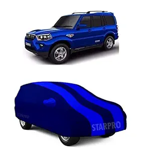 ZANTEX Presents Water Resistant & UV Heat Protection Car Cover Compatible with Mahindra Scorpio Variants (Blue with Mirror)