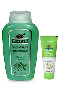 Pure Roots Anti Dandruff With Natural Extract Of Tulsi, Neem & Honey 500 ml(Free Face Wash)