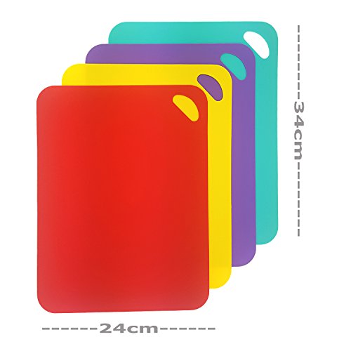 MAOYUAN Antibakteriell Schneidebrett Kunststoff Rutschfest flexible Kunststoff Matten Schneidebretter Set mit 4 29*19cm