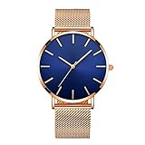 XiYuanShangMao Herrenuhr Sport Runde Business Alloy Mesh Band Armbanduhr (Rose Gold Blue)