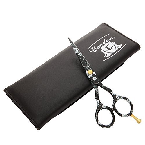 Professional Hairdressing Scissors 5.5 inch, Black and White Flowers + Case