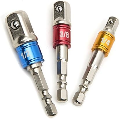 Wasoon 3PCS Impact Socket Adapter/Extension Set Turns Power Drill Into High Speed Nut Driver. 1/4", 3/8", and 1/2" Drive