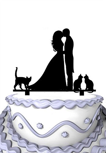 Preisvergleich Produktbild meijiafei Kissing Couple mit 3 lieben Katzen Silhouette Familie Tortenaufsatz