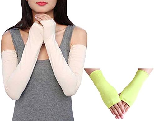 WomeWell Women Sun Block Long Arm Sleeve Fingerless Driving Gloves Party Favor Nude