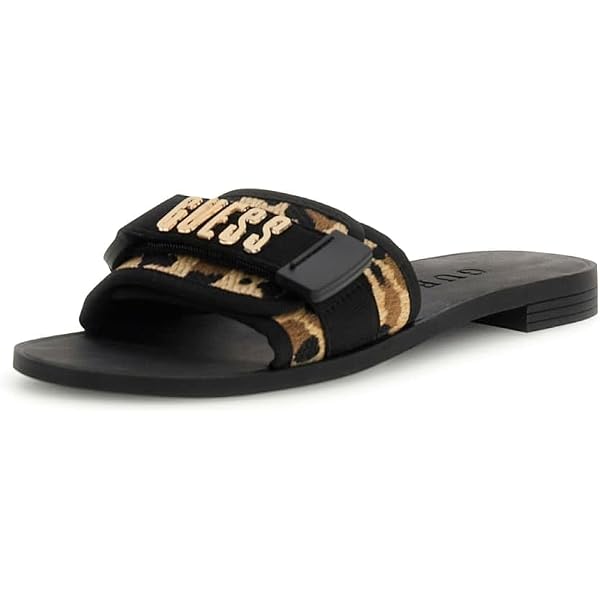 Guess Elyze 3 FLGEL3ELE19BLACK - Sabots Mules Plates Femme Noires Élégantes Et Confortables
