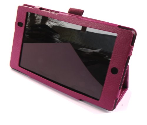 gada – Asus Google Nexus 7 II (2013) – Elegante Leder-Imitat tasche Wallet mit Ständerfunktion Etui Case Cover – lila - 4