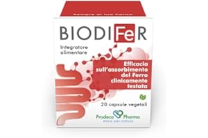 PRODECO PHARMA SRL Prodeco Pharma Biodifer 20 Capsule - Integratore Alimentare Ferro, Vitamina C, Acido Folico e Lactobacillus Plantarum