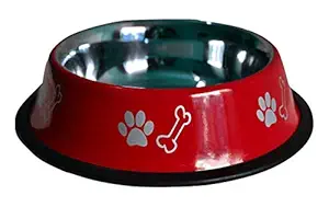 1 Pc 400 ML Red Color Stainless Steel Dog Food Bowl Water Bowl