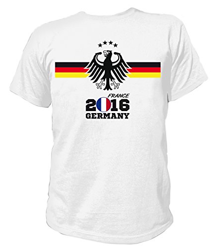Artdiktat – EM 2016 Deutschland Fan T- Shirt für Damen Herren Kinder und Babys – Trikot Ersatz – inkl. Wunschname und Nummer EM 2016 Frankreich Herren Größe 5XL, weiß