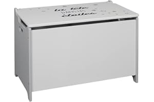 HOME DECO KIDS HD6926 Coffre à Jouets la Tête dans Les Étoiles Deco Chambre Rangement Enfant, Bois, Gris Clair-Blanc-Gris Foncé, 60x36,5x39 cm