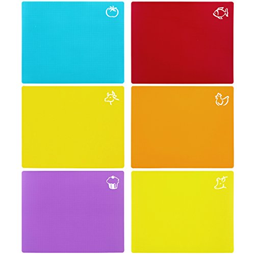 ZITFRI 6 Stk. Set Schneidebrett Kunststoff 38×30,5cm Schneidematte antibakteriell Tranchierbrett Flexibel biegsam hygiene und rutschfest, getrennter Gebrauch für Lebensmittel wie Fisch Gemüse Geflügel Fleisch Brot und Gebäck - 2