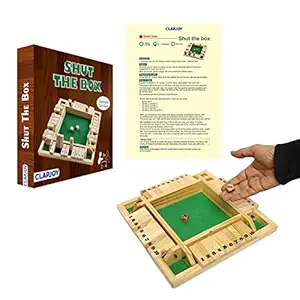 Clapjoy Shut The Box Dice Game Wooden 4 Players for Kids & Adults [4 Sided Large Wooden Board Game, 2 Dice + Repeat Scorecard Usage] Educational Math Learning Toy, Table Top Game for The Party Family