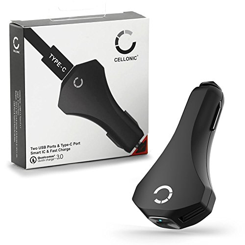KFZ-Ladegerät USB-C, Quick Charge 3.0 (CELLONIC® Luxury Line) 3 Anschlüsse (USB-C, USB-A), Schnellladegerät, Auto Ladekabel, QC 3.0, Smart Charging, 2 x 3.0A / 5V – 12V Qualcomm für Smartphone / Tablet (Samsung Galaxy S7 S6 Edge Plus, Tab 7.0 8.0 8.4 10.1, Note, Apple iPhone 6 6S 7 7S, iPad HTC, Microsoft Nokia Lumia, Huawei Mate etc.), USB-C - 5