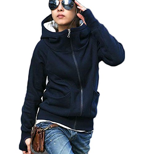 Tongshi Señora Sudadera con capucha de la chaqueta Pullover Encase dedo de manga larga (azul)