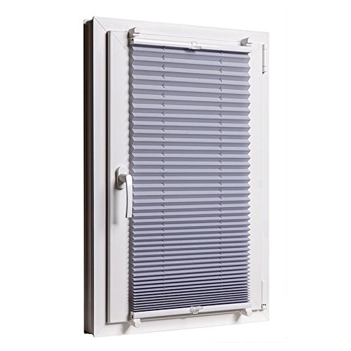 Plissee Klemmfix 3 Farben wählbar Jalousie ohne Bohren verdunkelung Faltrollo Vorhang, Größen Wählbar – Sonnenschutzrollo für Fenster Tür, Fensterrollo, Gardinen – Grau 55cm x 130cm - 2
