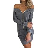 iHENGH Karnevalsaktion Damen Herbst Winter Rock Bequem Lässig Mode Kleider Frauen Röcke Weg vom Schulterreißverschluss über dem Knie-Kleid Strand-Party-Kleidern