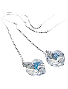 Kristallwerk, Damen Durchzieher Ohrringe 925 Silber mit SWAROVSKI ELEMENTS Herz Farbe Crystal Aurore Boreale