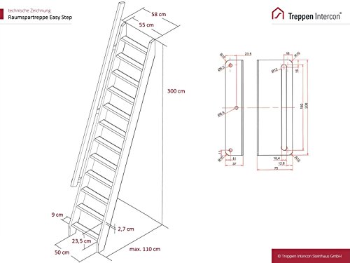 Intercon Raumspartreppe Fichte EasyStep zum Schieben mit Handlauf bis 300 cm Geschosshöhe“ - 8