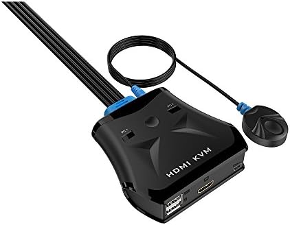 XOLORspace 7M102H 2 port HDMI KVM Switch with embedded Cable for keybord mouse supports 4K 24hz Selectable by push button and desktop controller