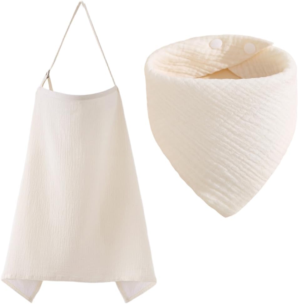 JYXNU Cubierta de Lactancia Materna + Baberos, Pañuelo Lactancia Materna con Correas Ajustables,Funda de Lactancia de Muselina, Cómoda y Transpirable Capa de Lactancia (caqui)