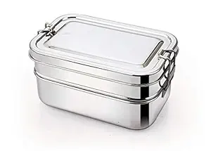 Escrow Stainless Steel Lunch Box for School,Office - Food Grade and Leak Proof Tiffin, Rectangular Shape (Small) (Double Decker (2 Tier))