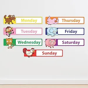 KREEPO Days Name_Sun to Sat_ with Funny Animals Vinyl Wall Sticker for Kids Learning_Size(60cm X 120cm)_Multicolour