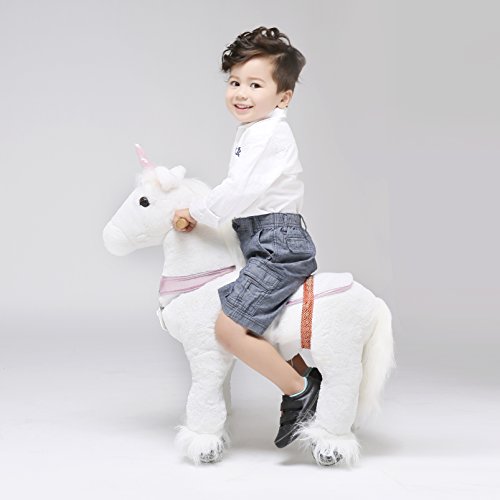 UFREE Horse Action Pony, Walking Horse Toy, Rocking Horse with Wheels Giddy up Ride on for Kids Aged 3 to 5 Years Old, Unicorn with Pink Horn