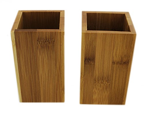 Zahnputzbecher Set eckig aus Bambus Holz braun – 2er Set für Paare im schönen Design - 2